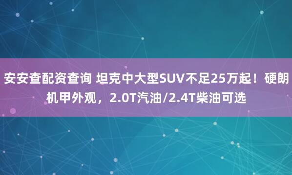 安安查配资查询 坦克中大型SUV不足25万起！硬朗机甲外观，2.0T汽油/2.4T柴油可选